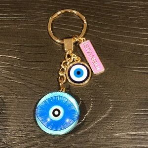 Blue Evil Eye Keychain with Gold Accents